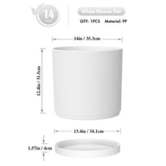 WSMKSZ 14 inch planter with drainage holes and detachable saucer