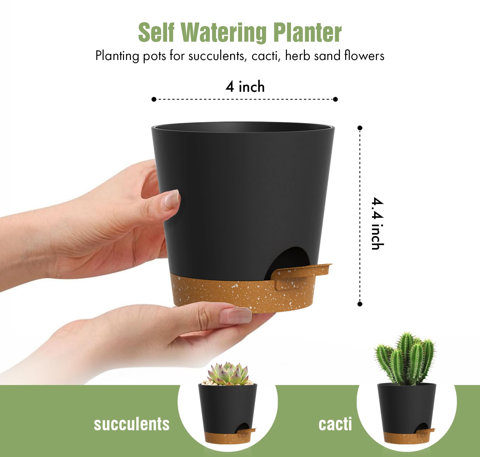 WSMKSZ 4 inch self watering pots set of six with removable saucers