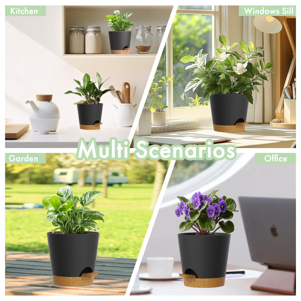 WSMKSZ 4 inch self watering pots with various plants
