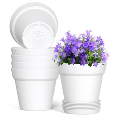 WSMKSZ 5 Inch Plastic Plant Pot with saucer, white