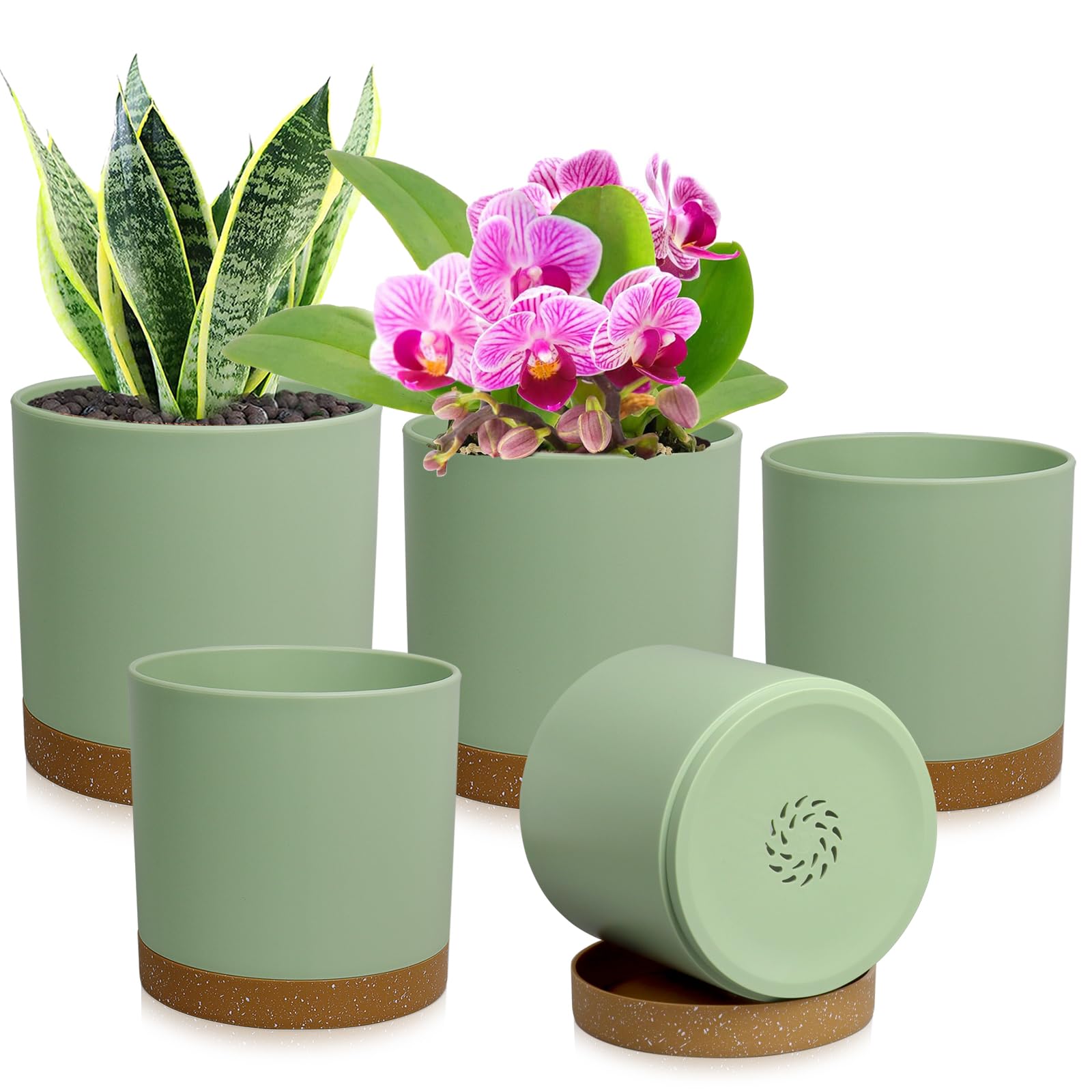 WSMKSZ 5 Pack Cylindrical Flower Pots in green and brown