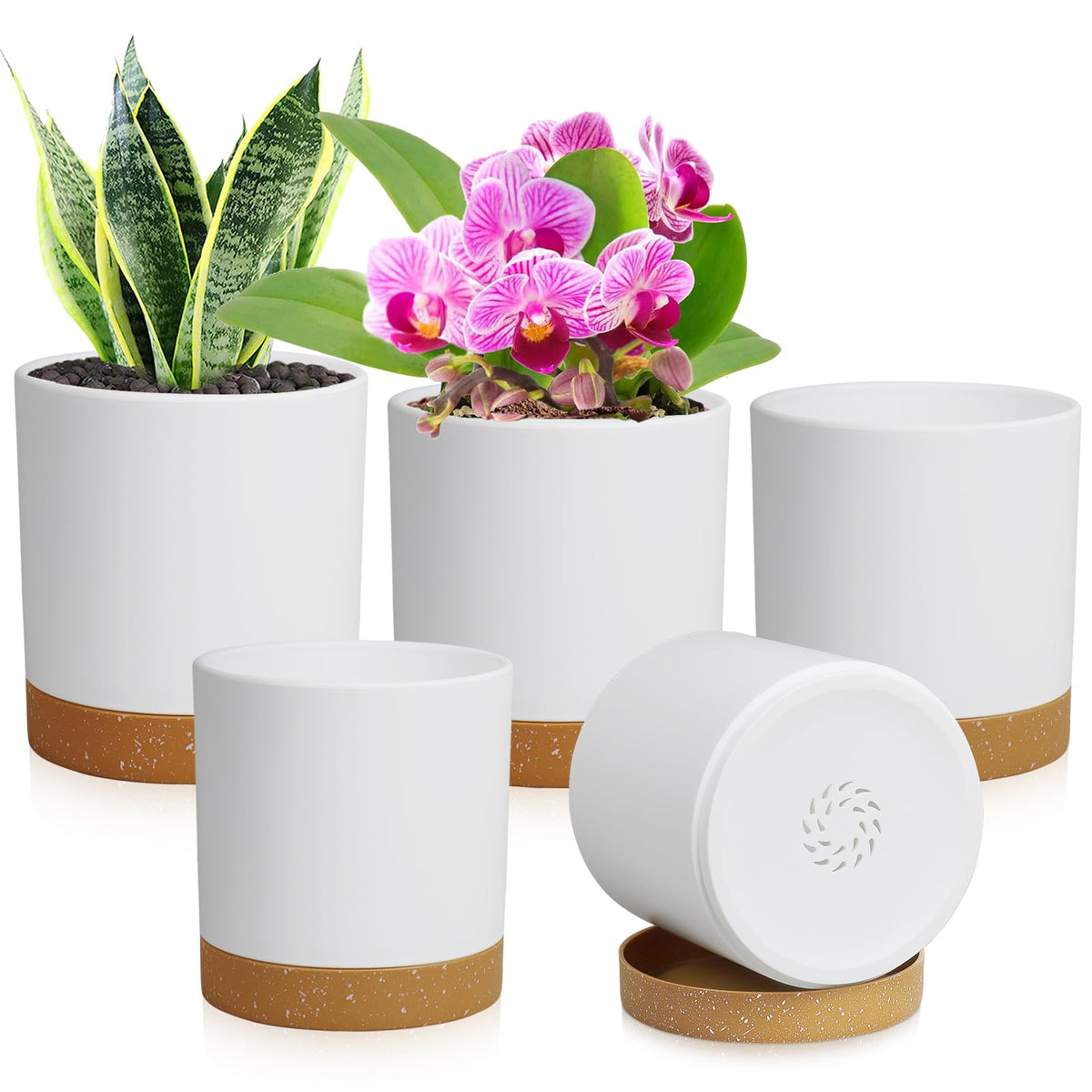 WSMKSZ 5 pack cylindrical flower pots in white and brown colors