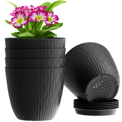 WSMKSZ 6 inch black plant pot front view with drainage holes
