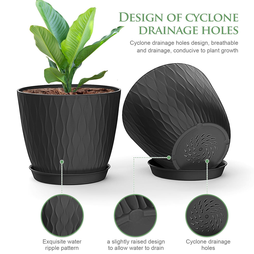 WSMKSZ 6 inch black plant pot with saucer included
