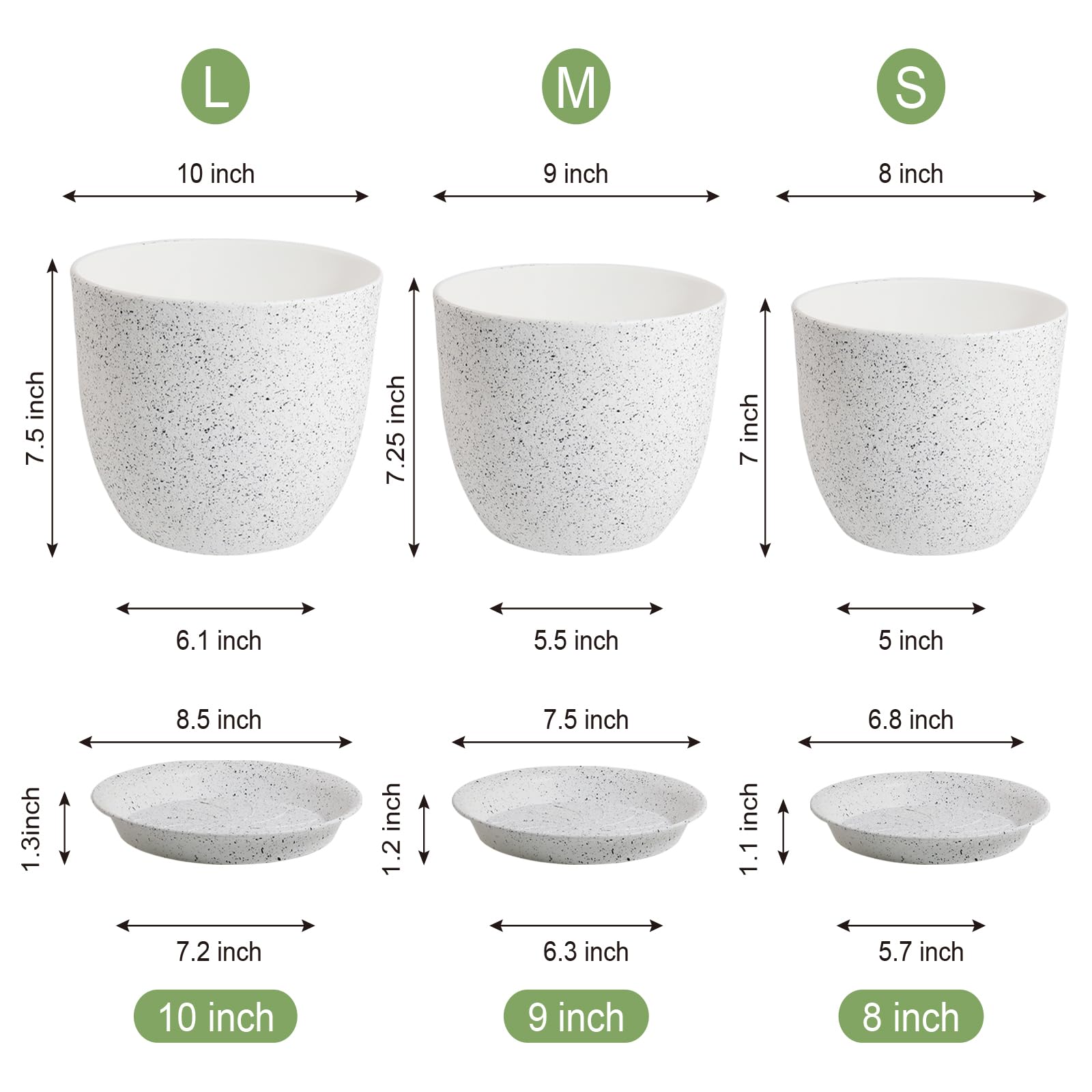 WSMKSZ 8-inch plant pot speckled white with saucer