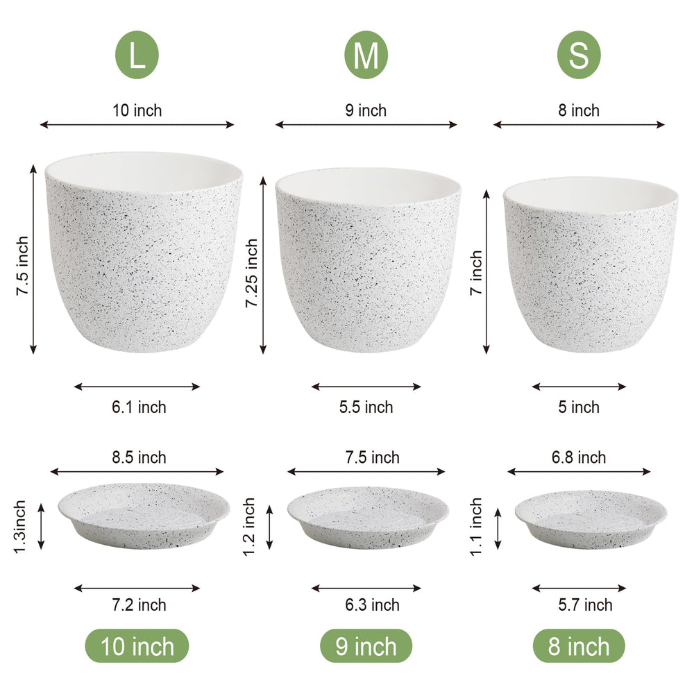 WSMKSZ 8-inch plant pot speckled white with saucer