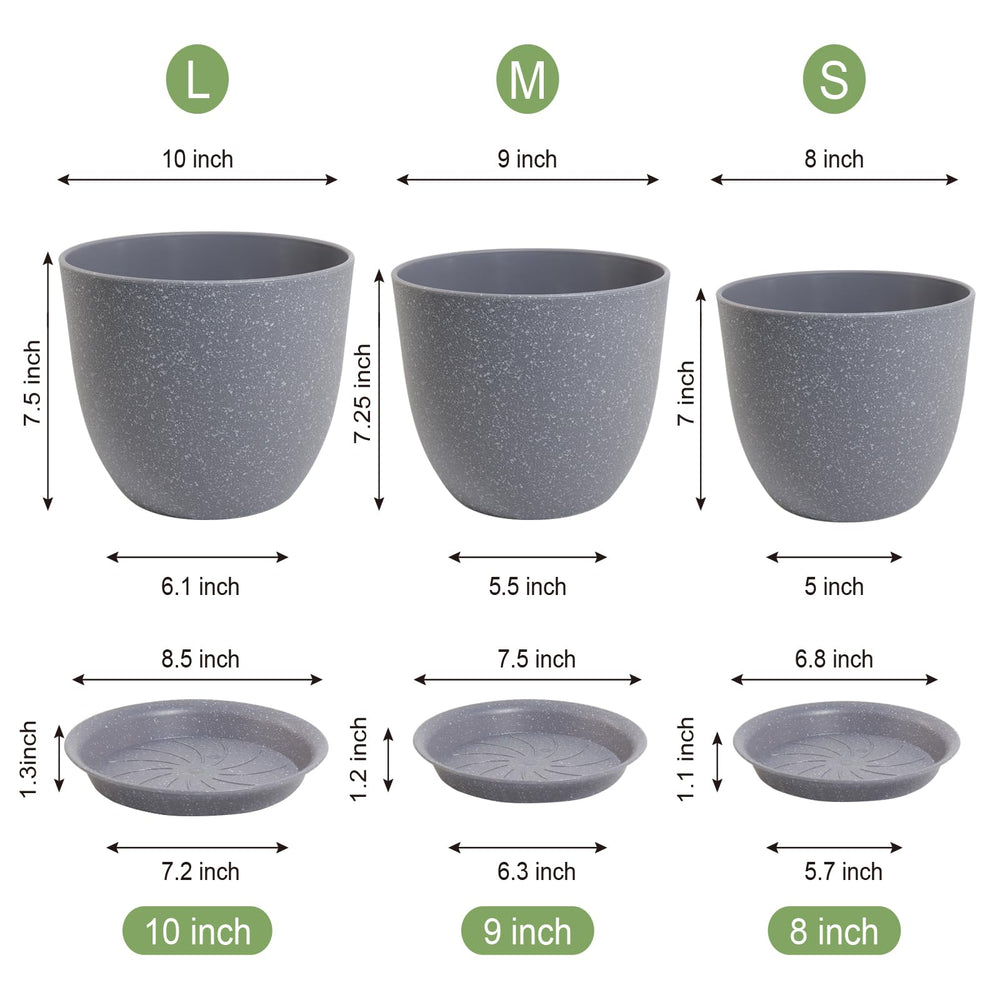 WSMKSZ 8 inch speckled grey plant pot with saucer
