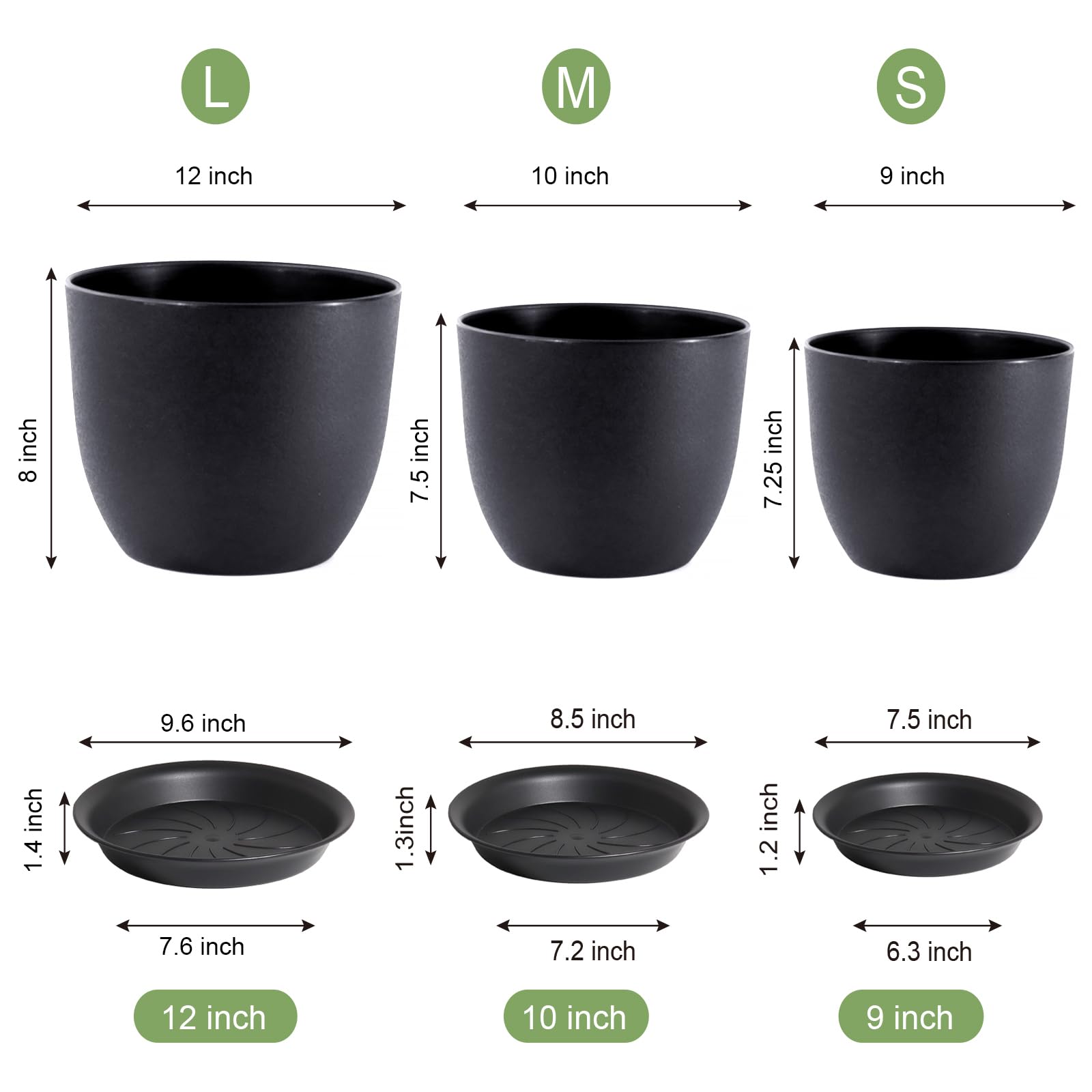 WSMKSZ 9 inch black flower pot on patio