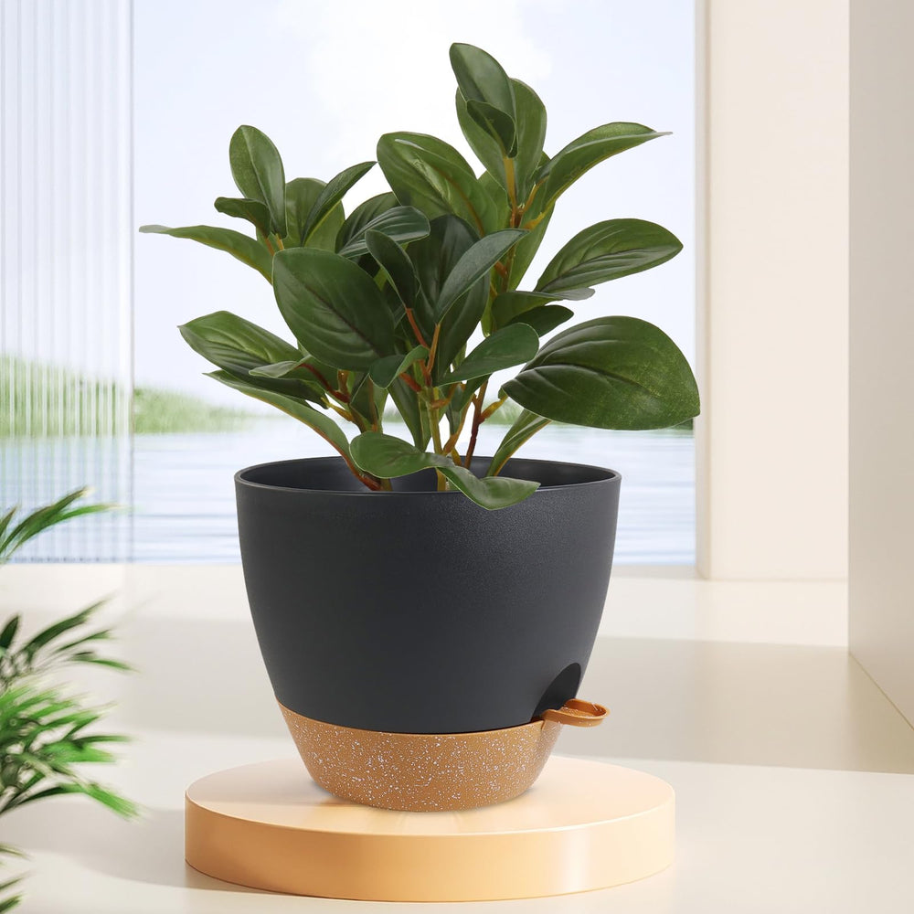 WSMKSZ black with brown self watering pot side view