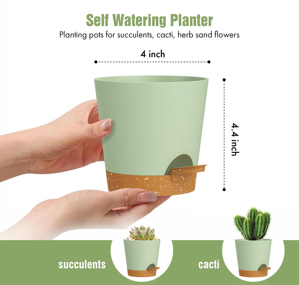 WSMKSZ self-watering pot with drainage tray and cotton rope
