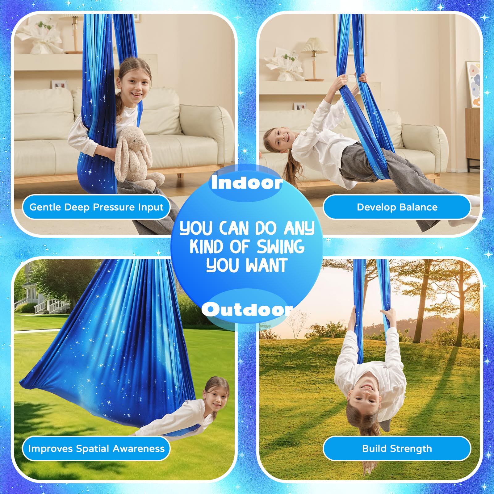 WUBOTIYU Sensory Swing in a cozy indoor setting