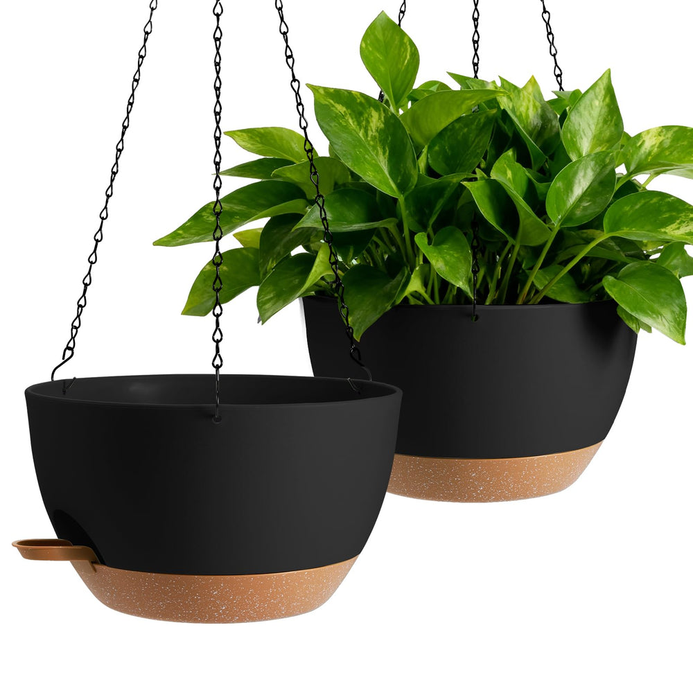 WUCEIAUU 13-inch hanging planter set in black-brown front view