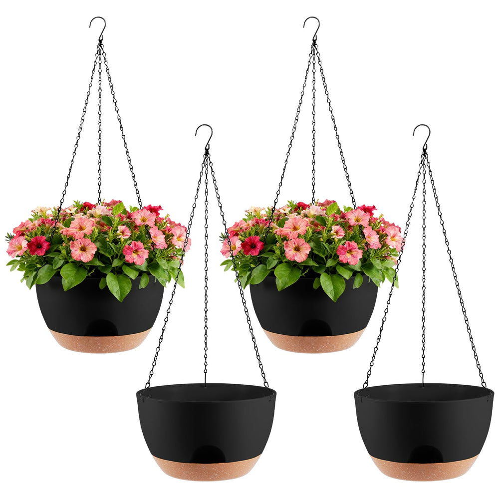 WUCEIAUU 8-inch black hanging planter front view with metal chain