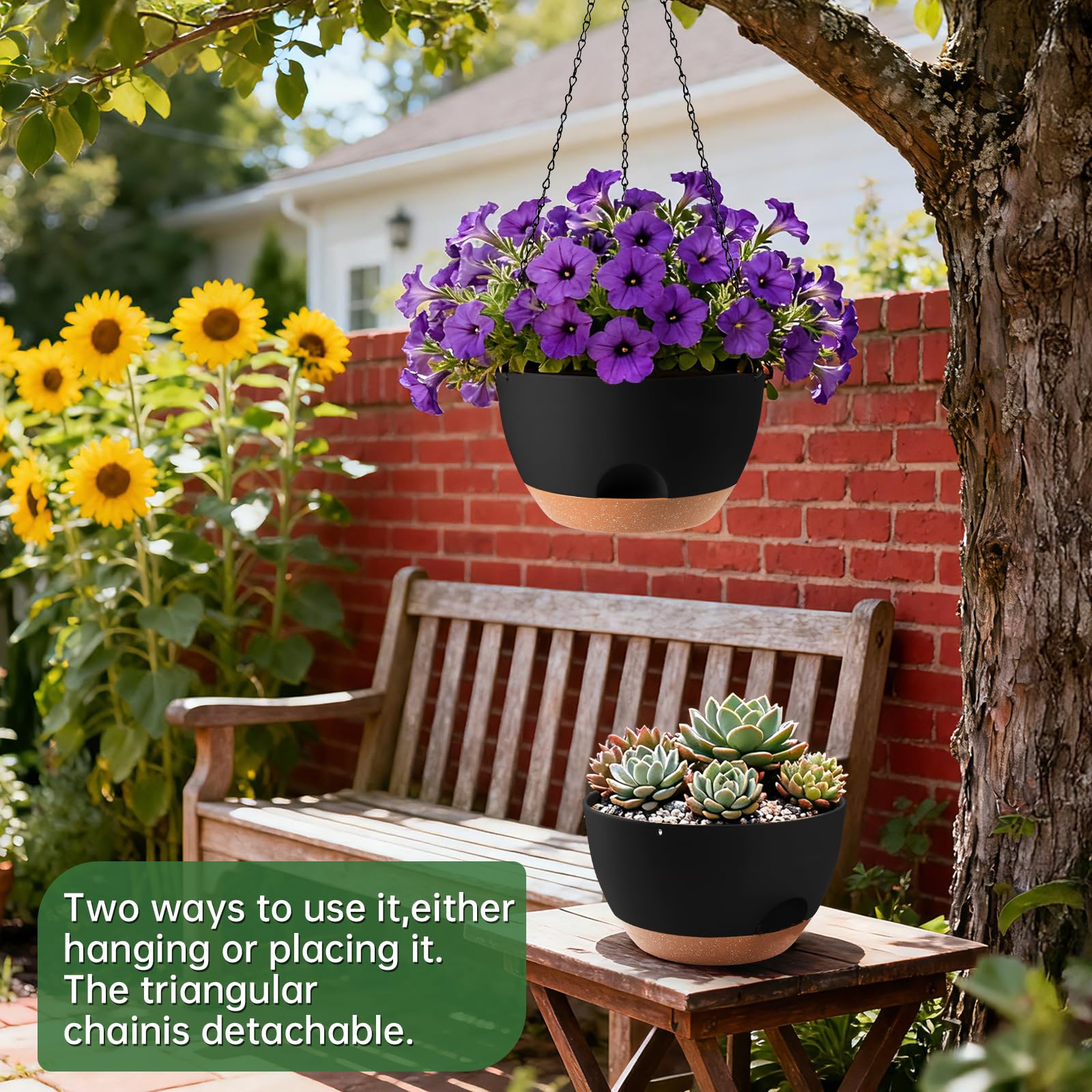 WUCEIAUU 8-inch hanging planter with self-watering feature side view