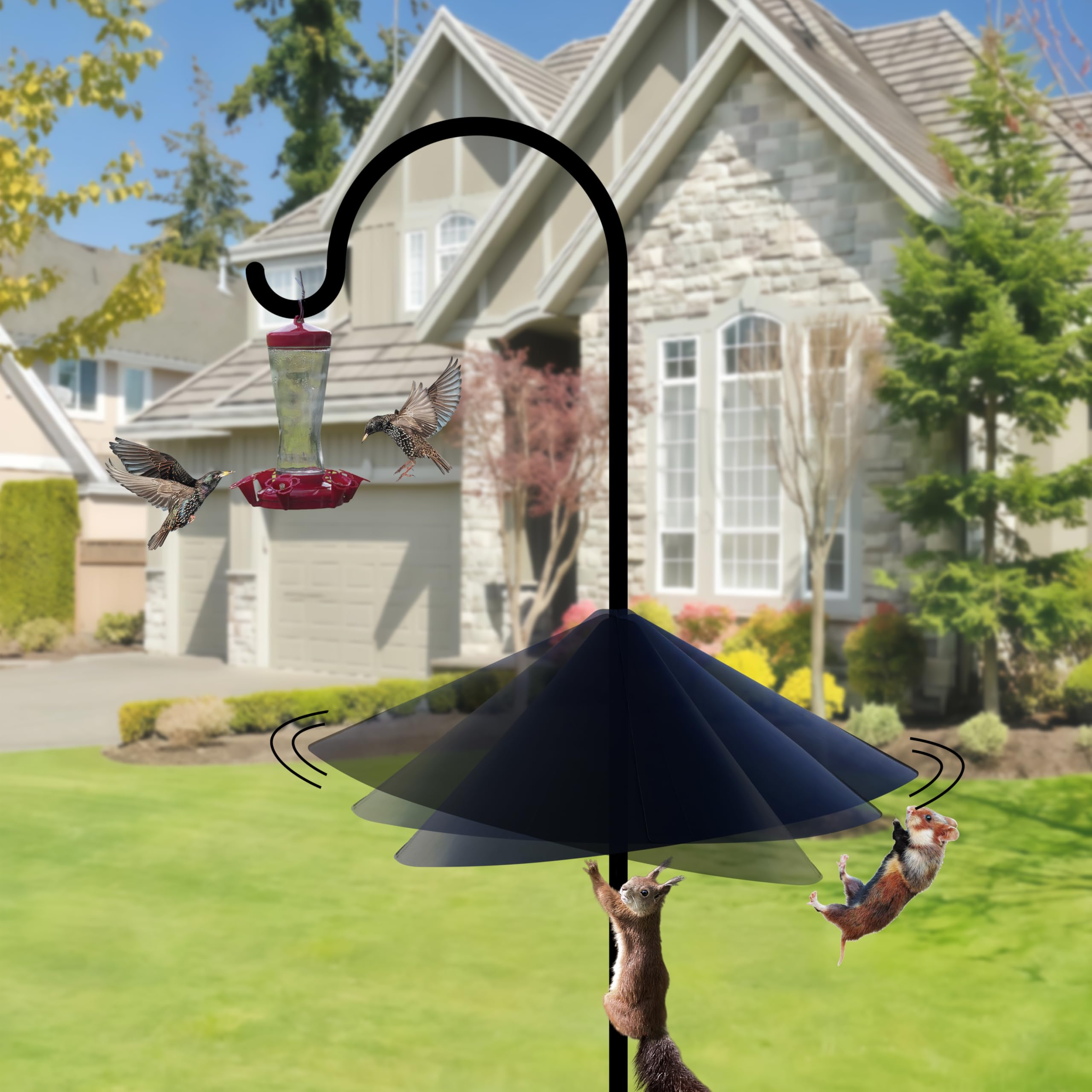 WUCYLKA Squirrel Baffle mounted on a bird feeder pole