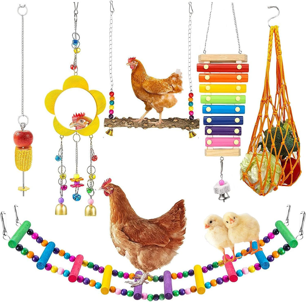 WUJCXRV Chicken Toys Set includes 7 pieces for coop entertainment