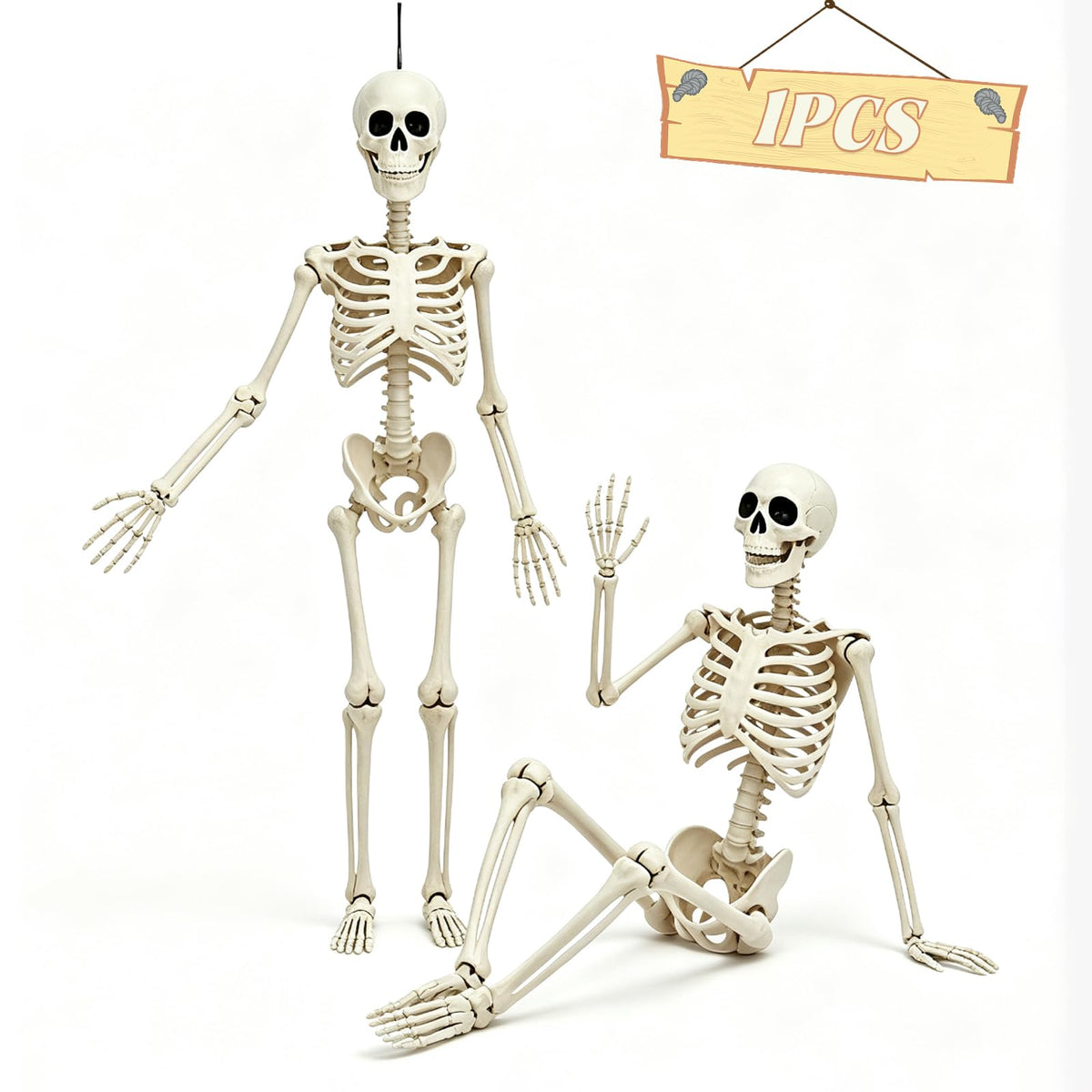 Wuridiwa 5.75ft Halloween skeleton front view with movable joints