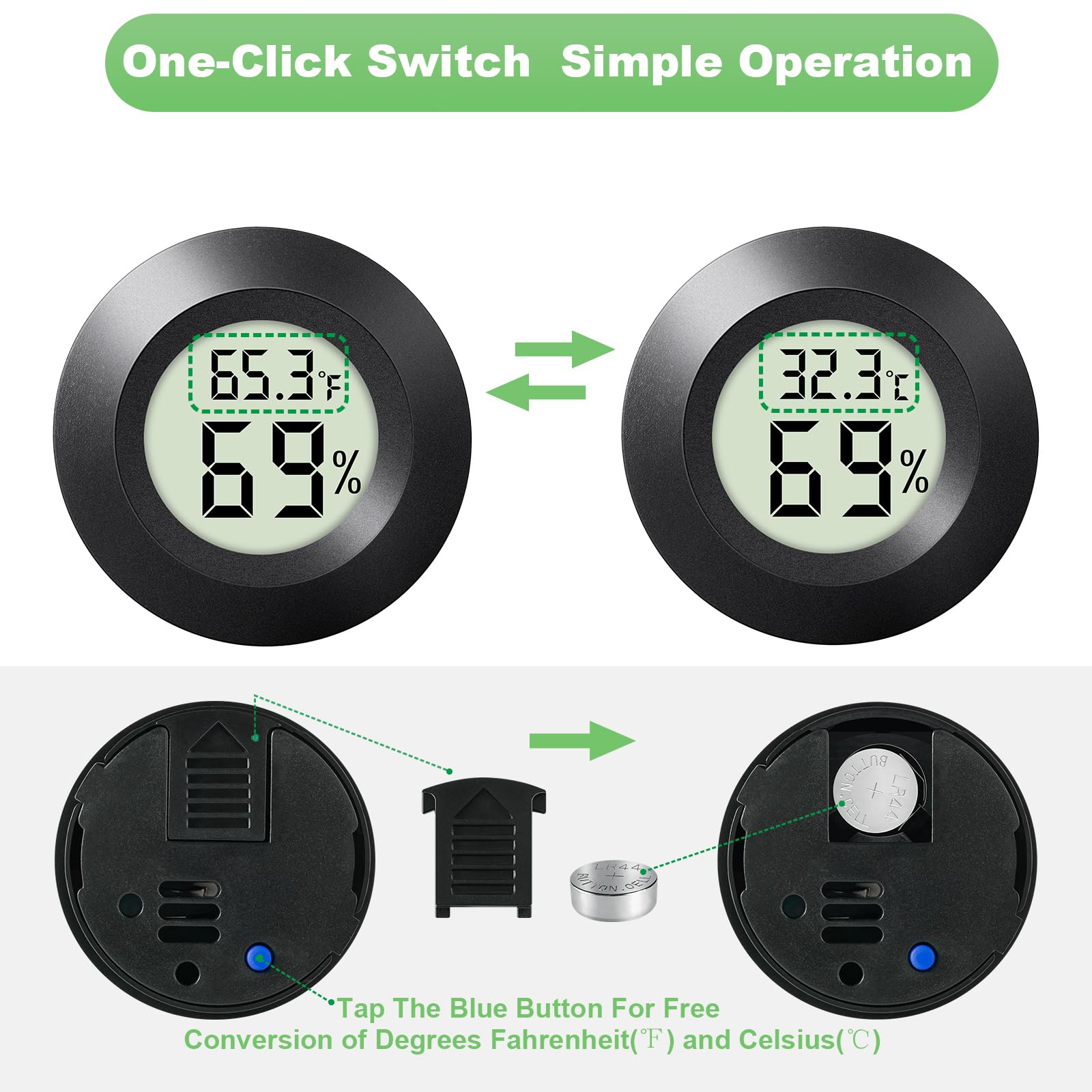 wwhako Mini Hygrometer Thermometer round display showing temperature