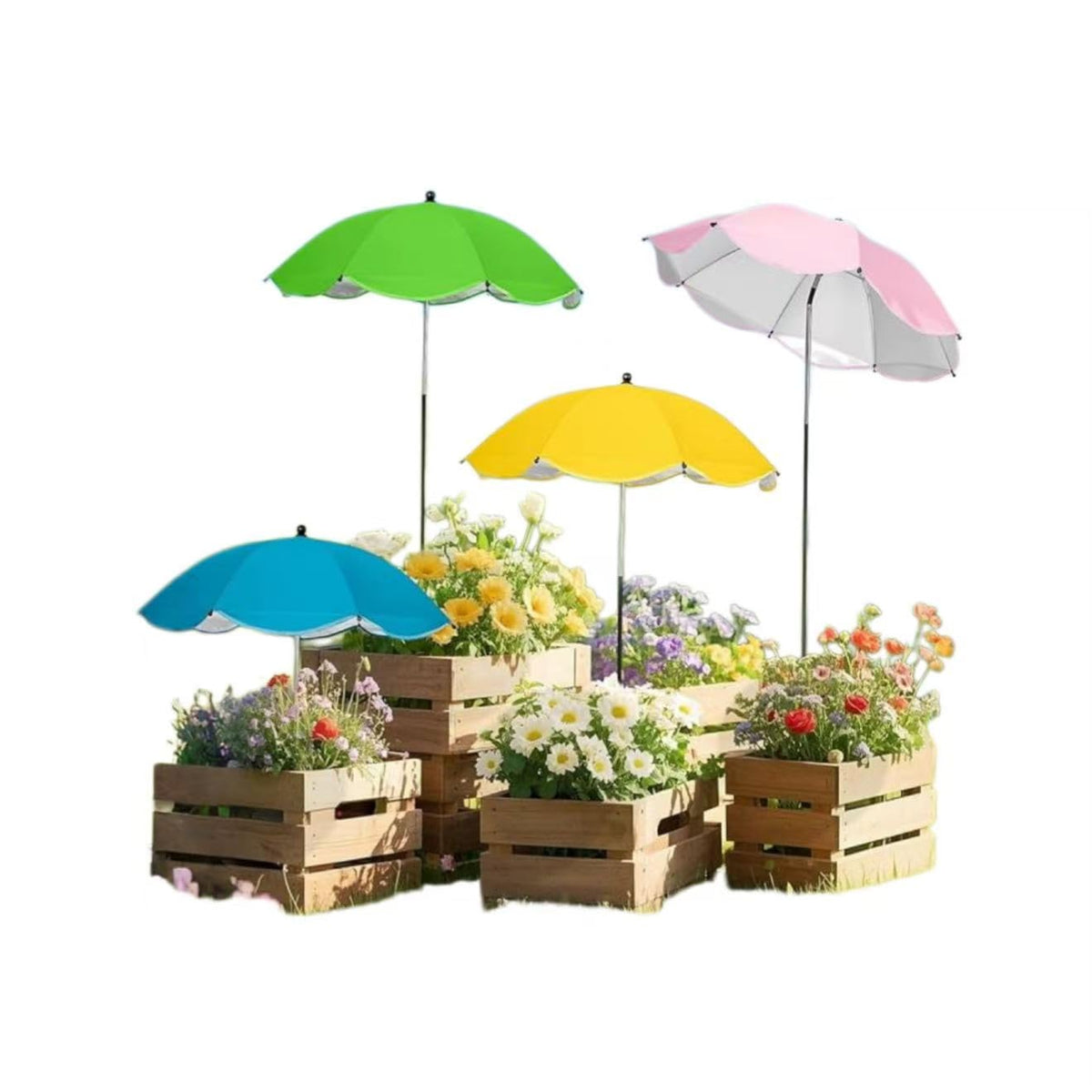 WYRJXYB 4 Pack Plant Umbrellas in vibrant colours with garden background