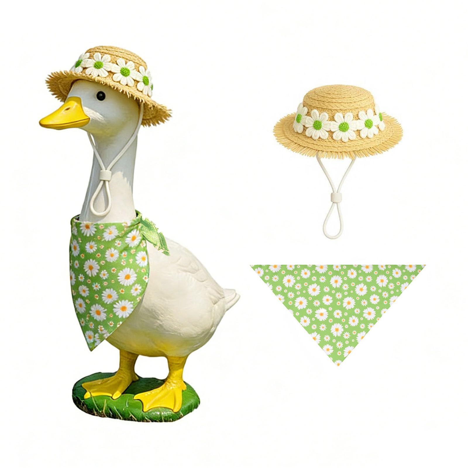 WYUA Daisy Porch Goose Outfit Set includes bib and straw hat