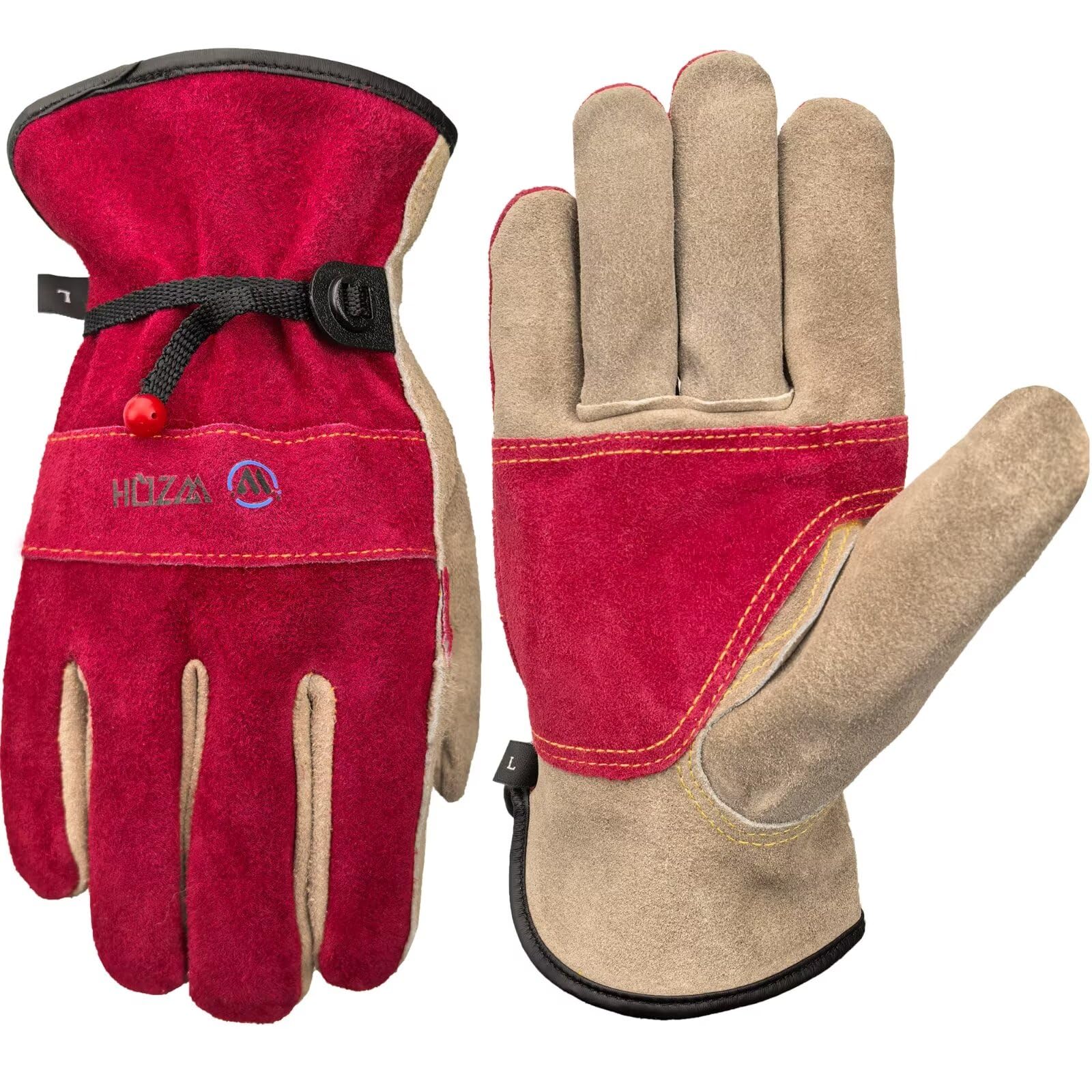 WZQH Leather Work Gloves in Rose Red - Grey front view