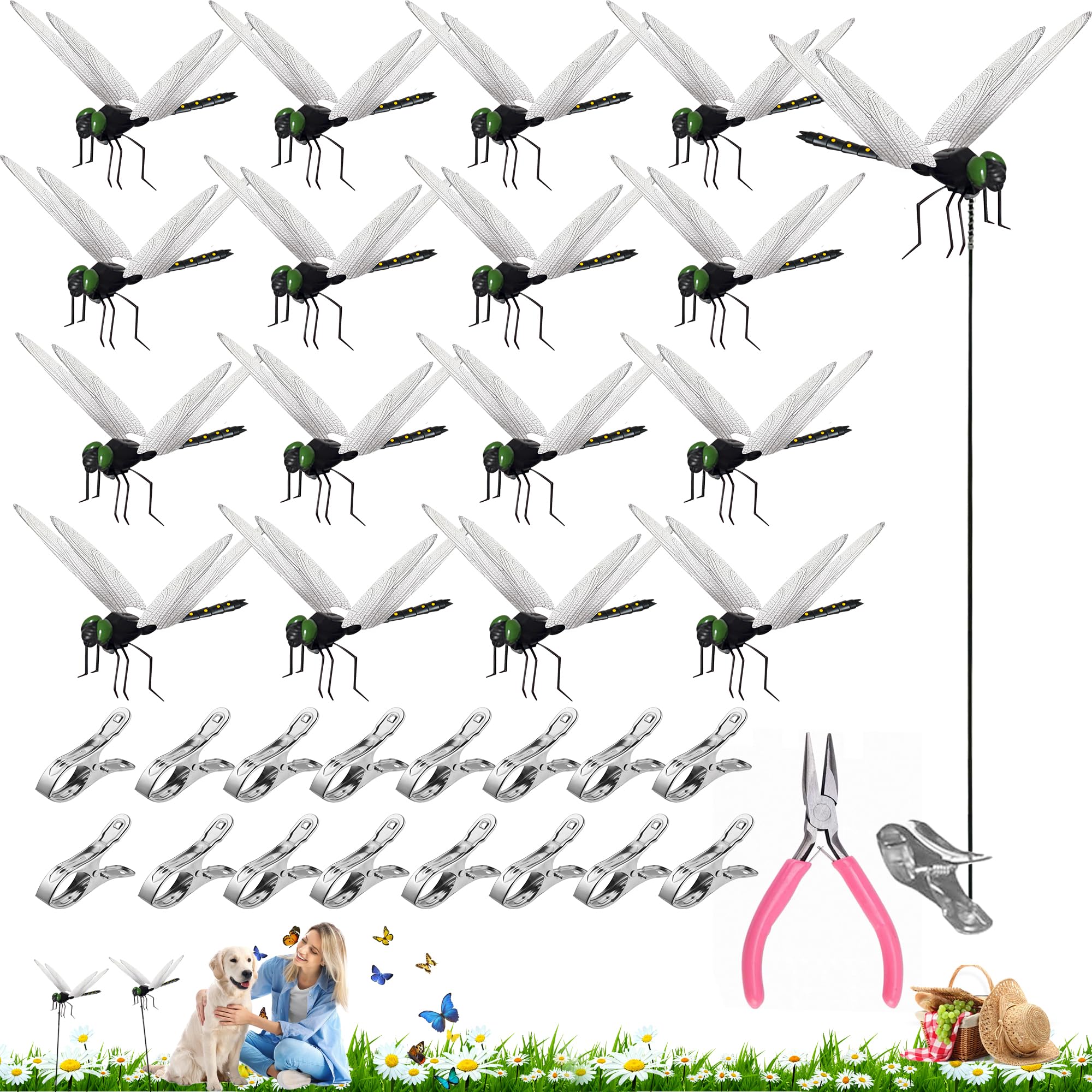 Xandova 16Pcs Black Dragonfly Clip set with clips and pliers