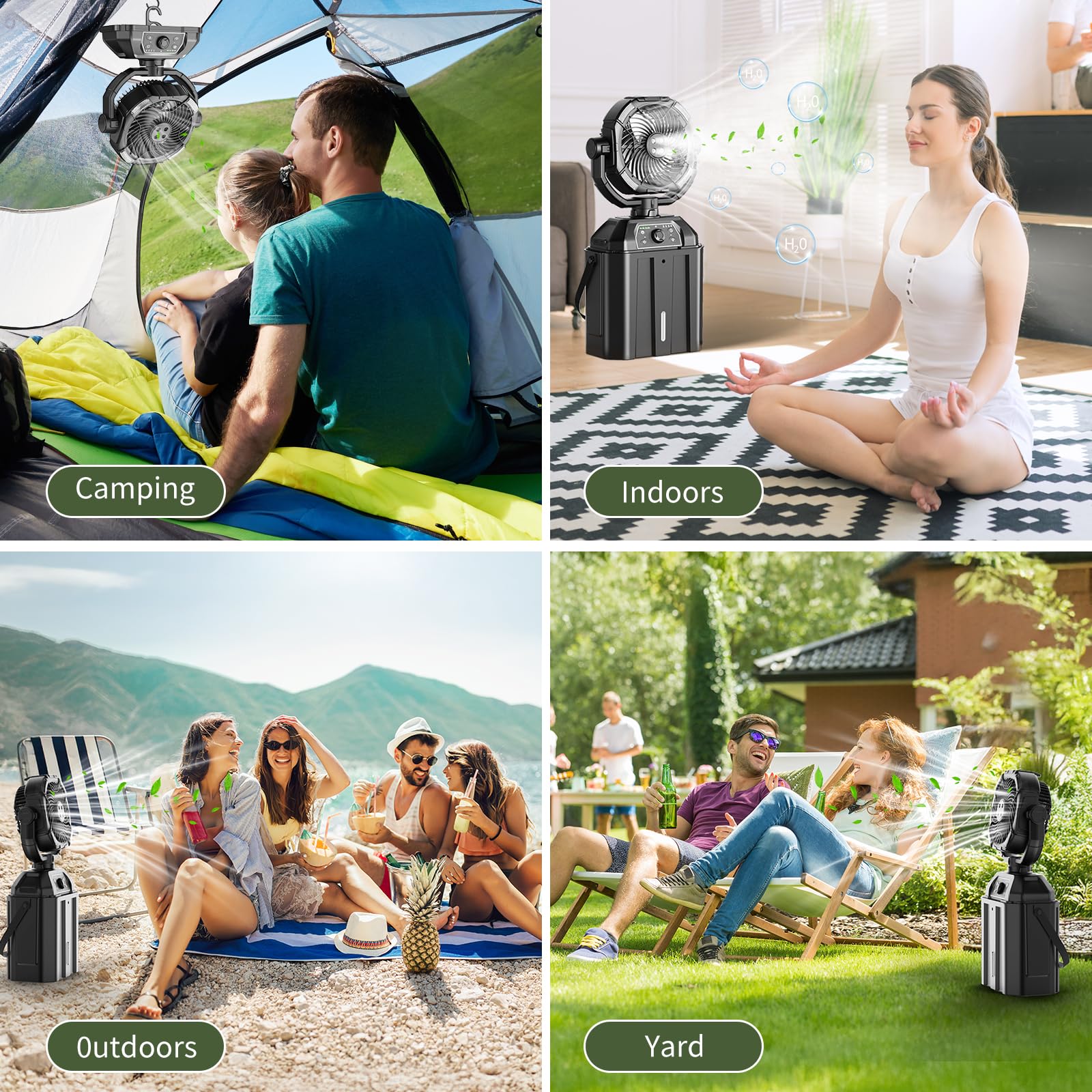 XAP Portable Misting Fan hanging from a tent pole