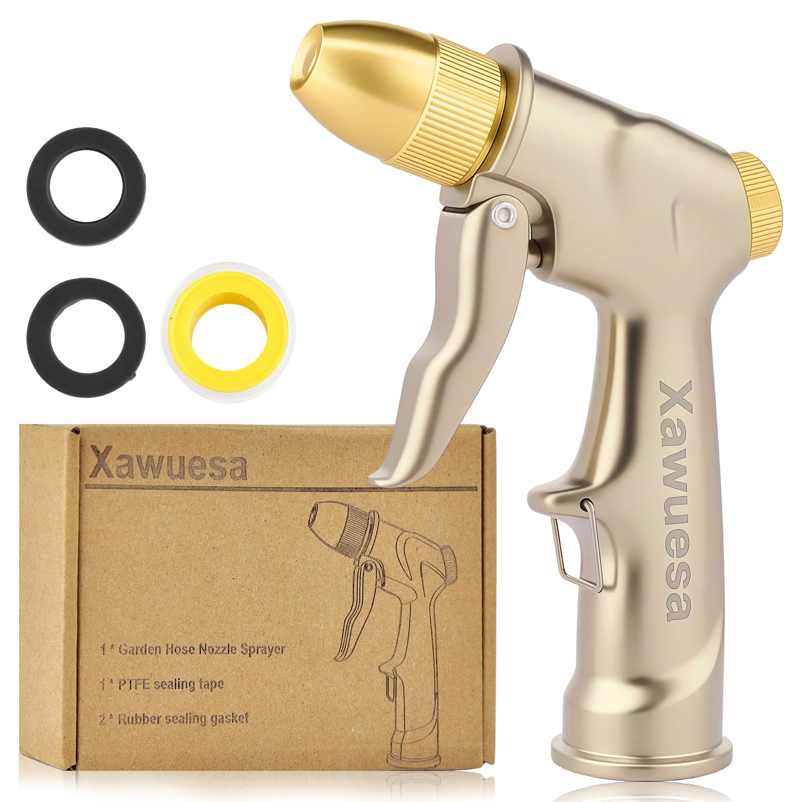 Xawuesa Garden Hose Nozzle front view with adjustable spray patterns