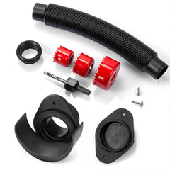 XCWT Rain Barrel Diverter Kit with black hose and red hole saws
