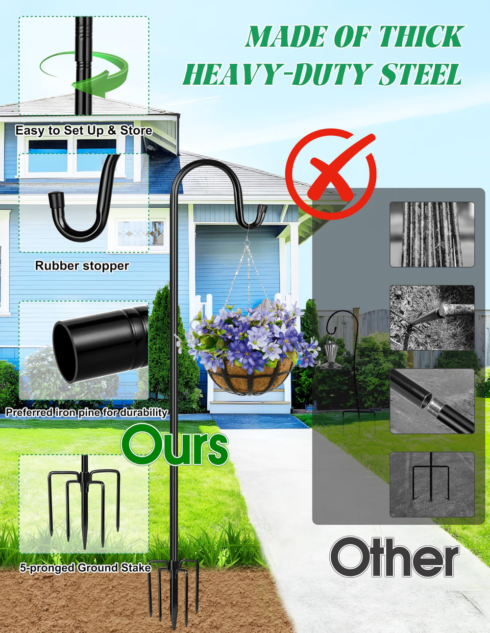 XDW-GIFTS Bird Feeder Pole 5 prong base for stability