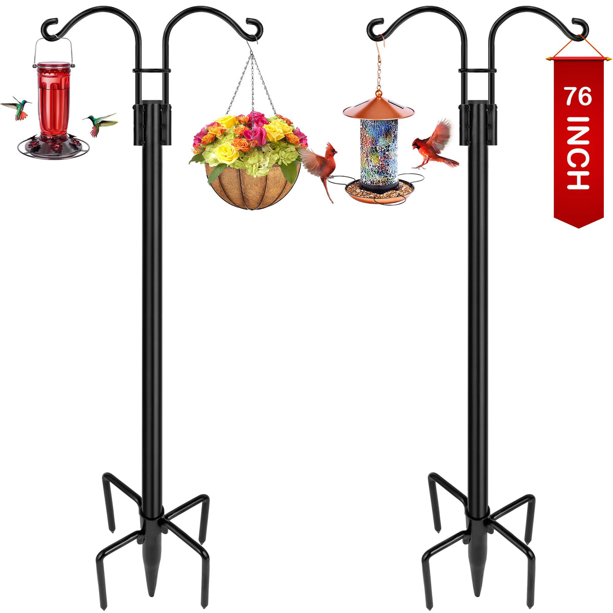 XDW-GIFTS Double Shepherds Hooks 76 Inch black model front view