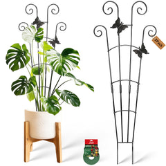 Xeeol 30in black metal plant trellis with butterfly design front view