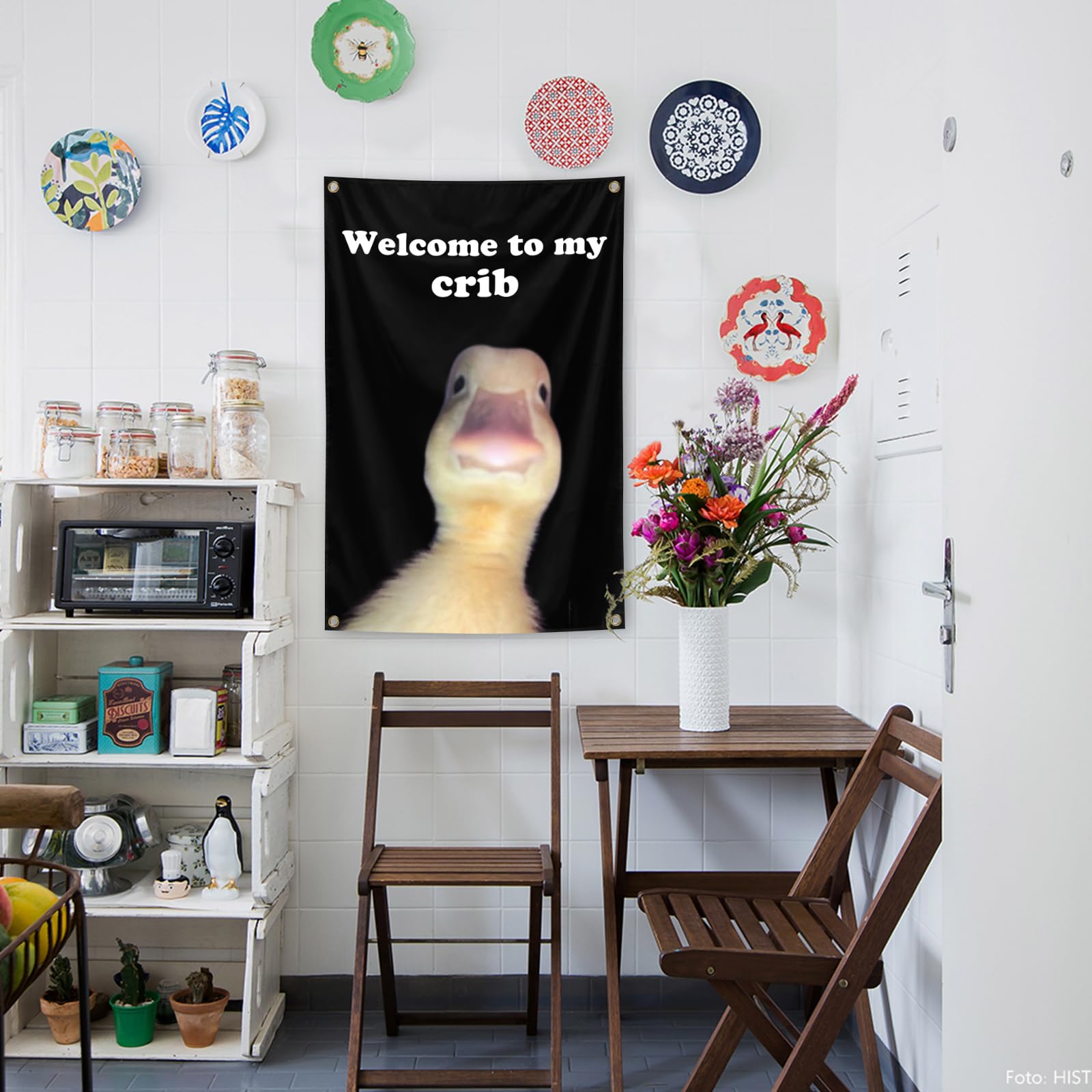 XEODE Welcome to My Crib Flag in packaging