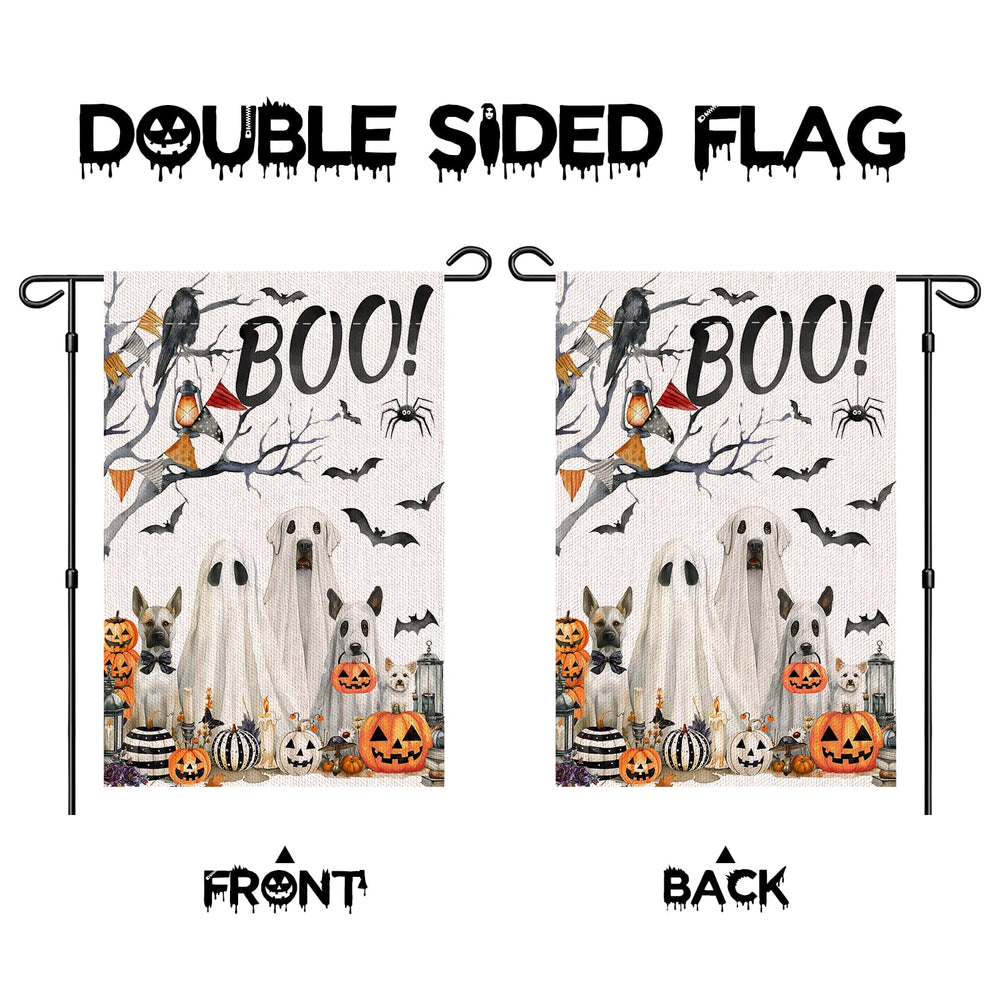 xepaxon Halloween Boo Garden Flag displayed in garden setting