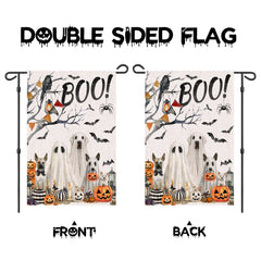 xepaxon Halloween Boo Garden Flag displayed in garden setting