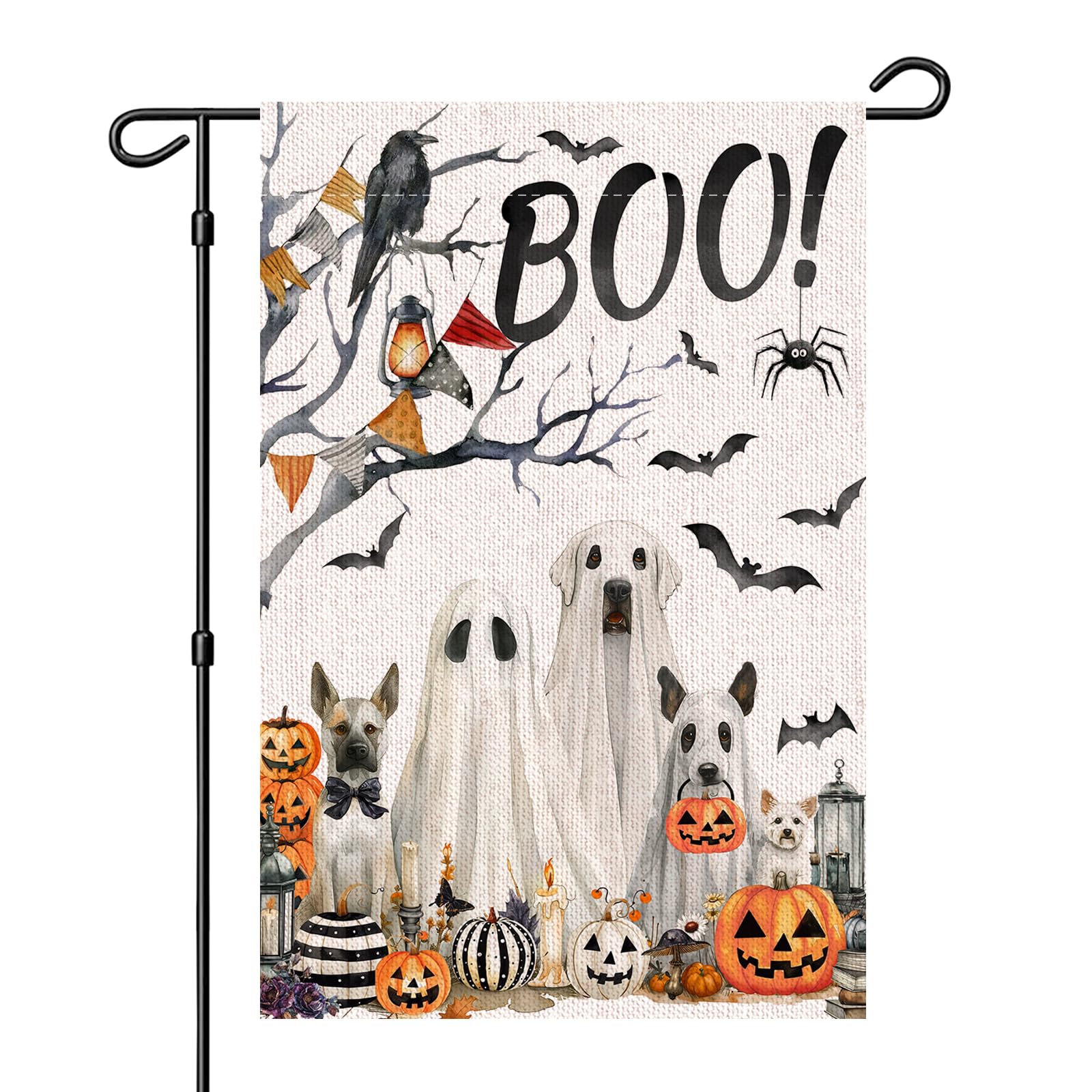 xepaxon Halloween Boo Garden Flag front view, 12x18 inches