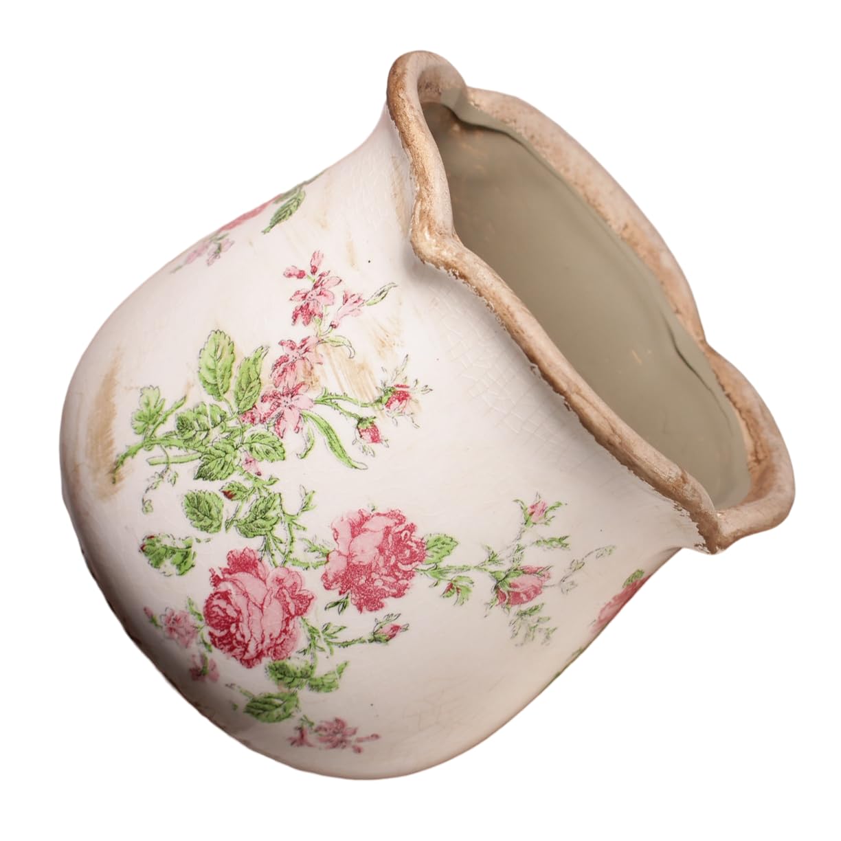 Xiaan Jiaju ceramic planter close-up highlighting the floral pattern
