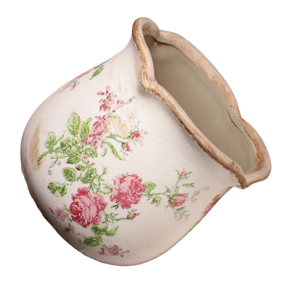 Xiaan Jiaju ceramic planter close-up highlighting the floral pattern
