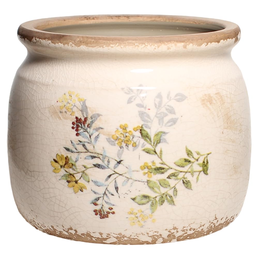 Xiaan Jiaju ceramic planter pot front view in Yellow Sage