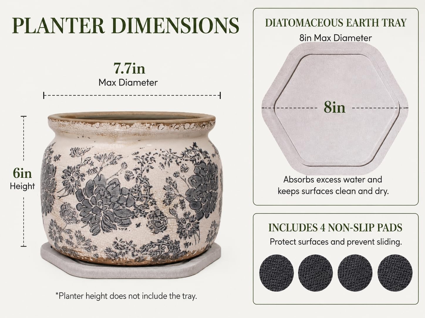 Xiaan Jiaju ceramic planter with decorative saucer, side view