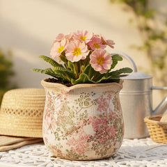 Xiaan Jiaju ceramic planter with distressed details, side view