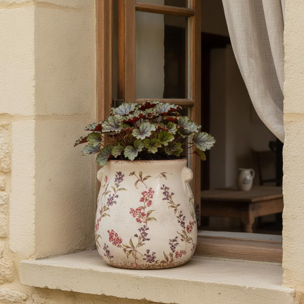 Xiaan Jiaju ceramic planter with floral print side view