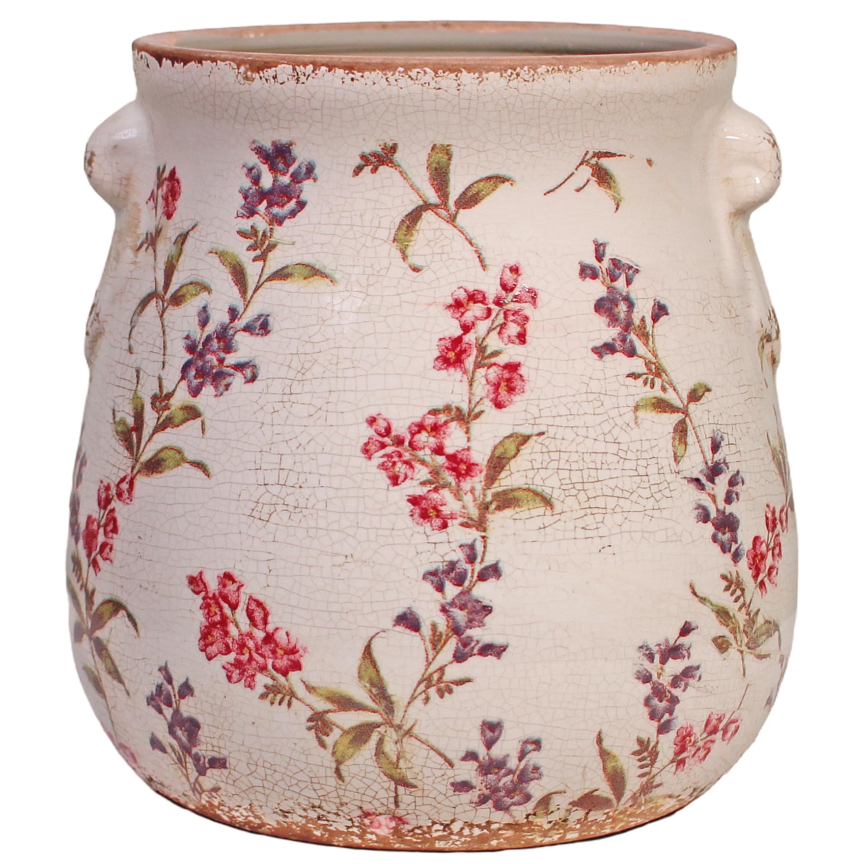 Xiaan Jiaju French Country Ceramic Plant Pot front view, Cottage Meadow