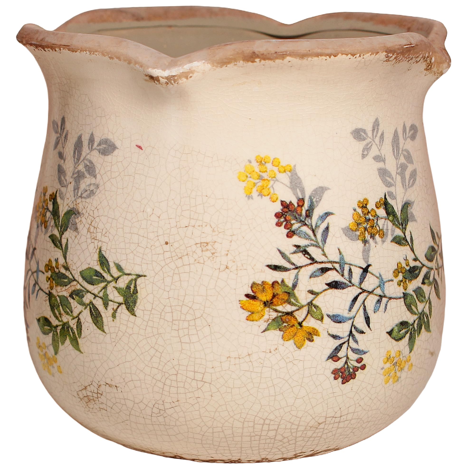 Xiaan Jiaju rustic ceramic flower vase front view with yellow blooms