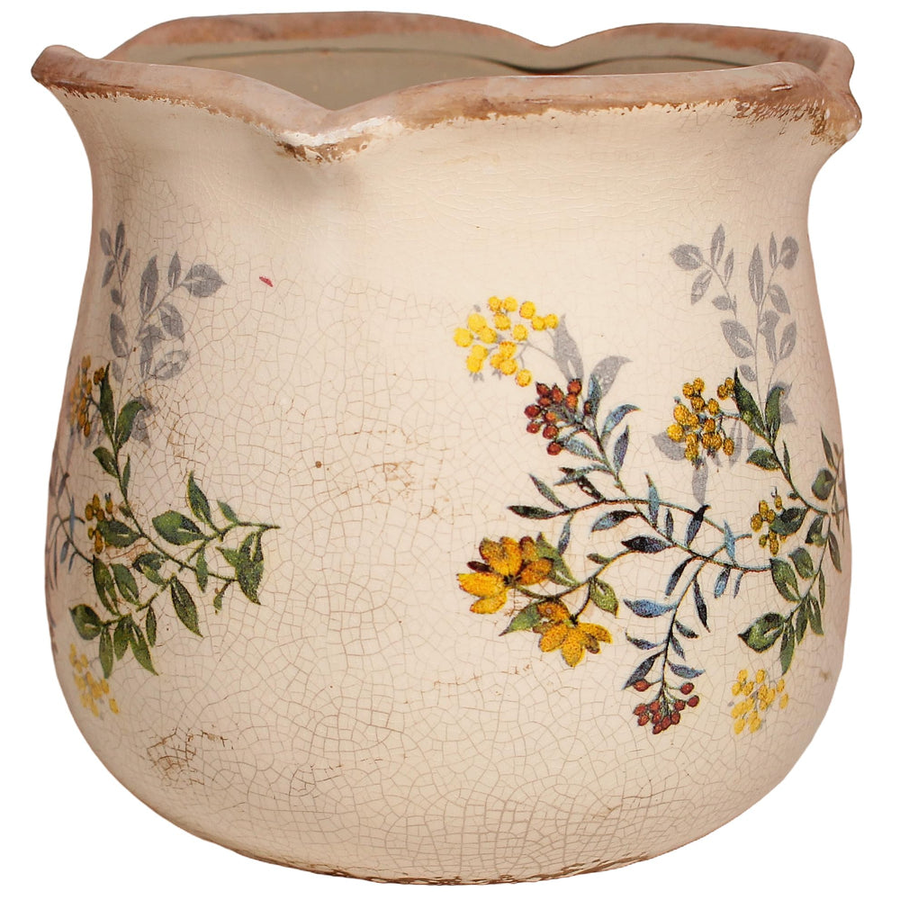Xiaan Jiaju rustic ceramic flower vase front view with yellow blooms