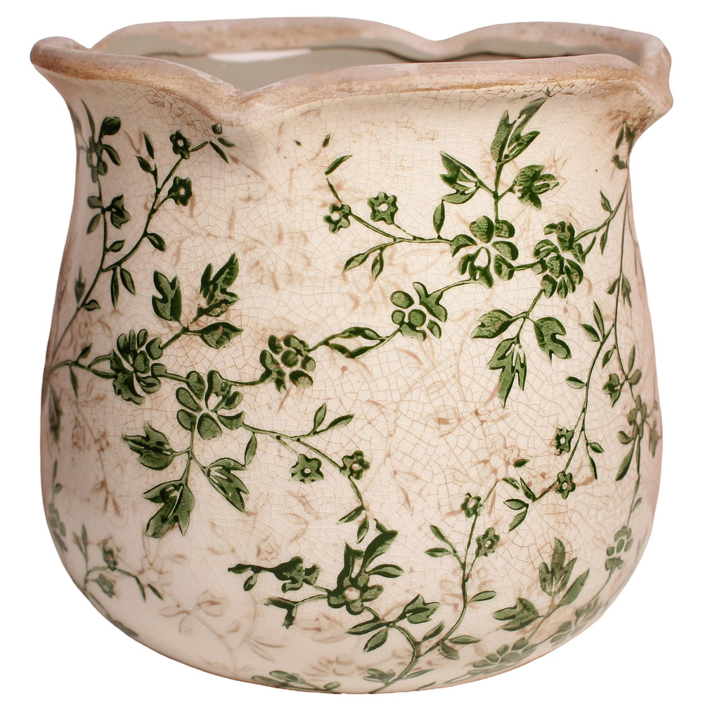 Xiaan Jiaju vintage ceramic plant pot sage beige front view