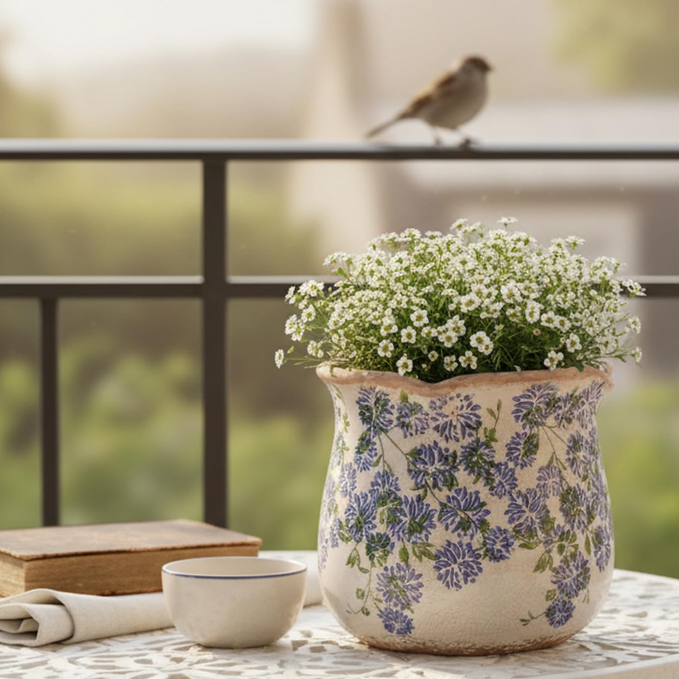 Xiaan Jiaju Vintage Ceramic Plant Pot with plant in a cozy indoor setting