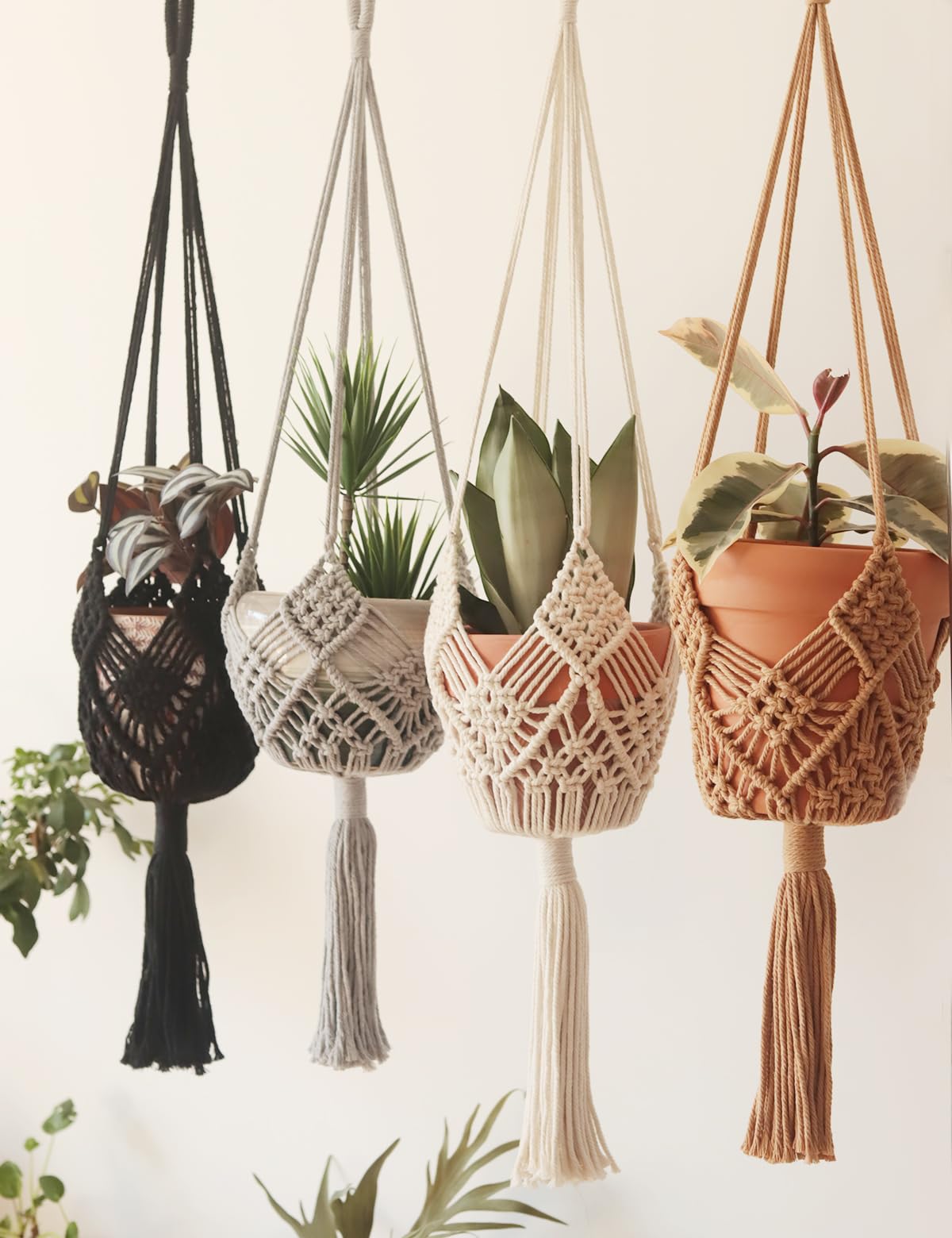 XINBOR 4 pack macrame hanging planters in various colours