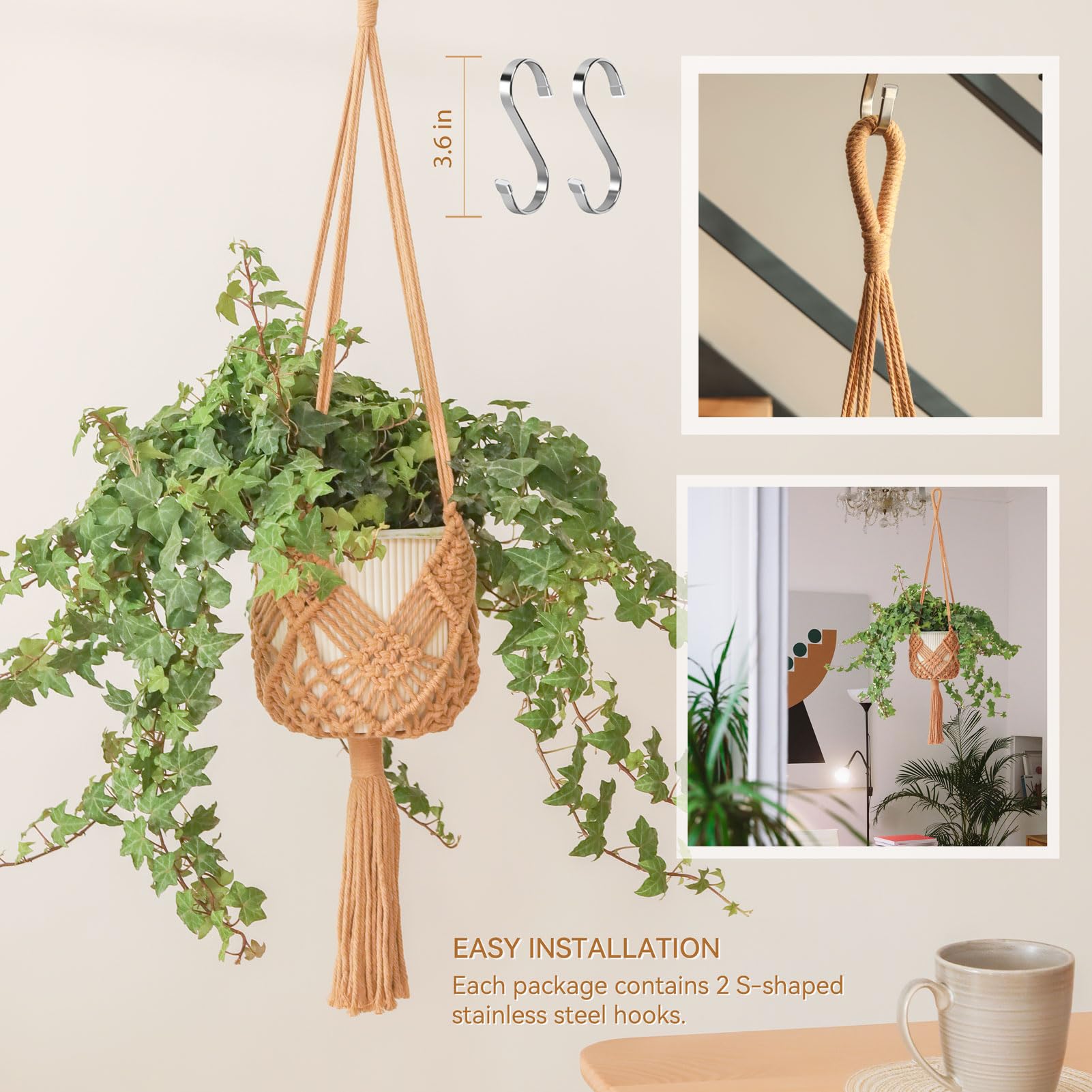 XINBOR hanging planter in a boho styled indoor setting