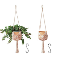 XINBOR macrame plant hanger showing S-shaped stainless steel hook